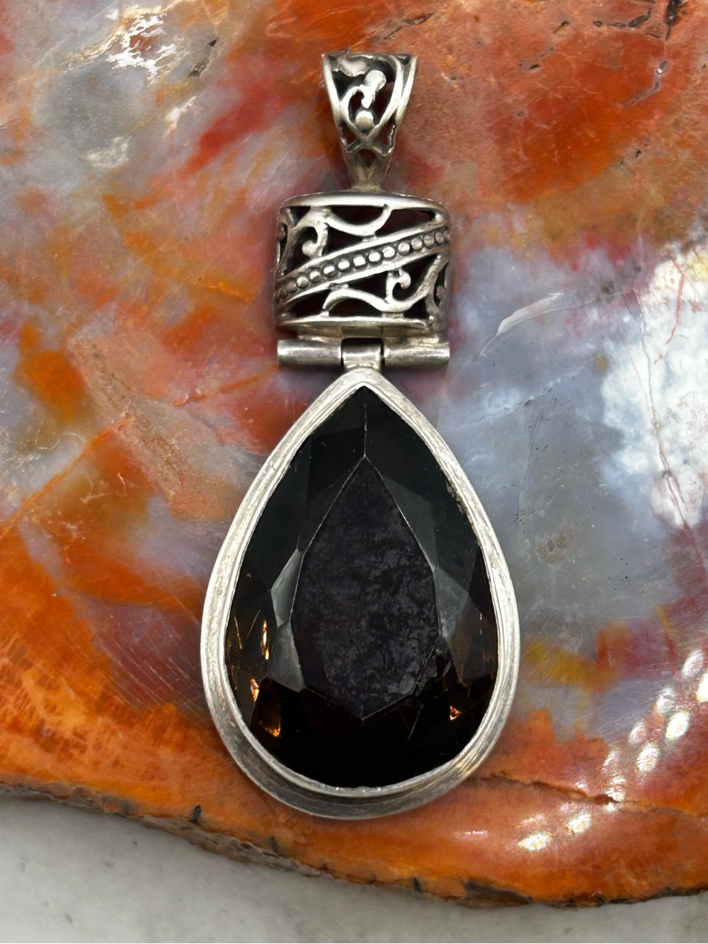 Vintage Sterling Silver Smokey Quartz Pendant
